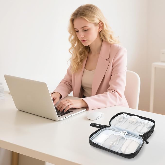Skycase Tech Pouch - Lightweight Electronics Organizer Travel Case, Double Layers Cable Organizer, All-in-One Storage Bag for Charger, Cord, Phone, Flash Drive, Accessories