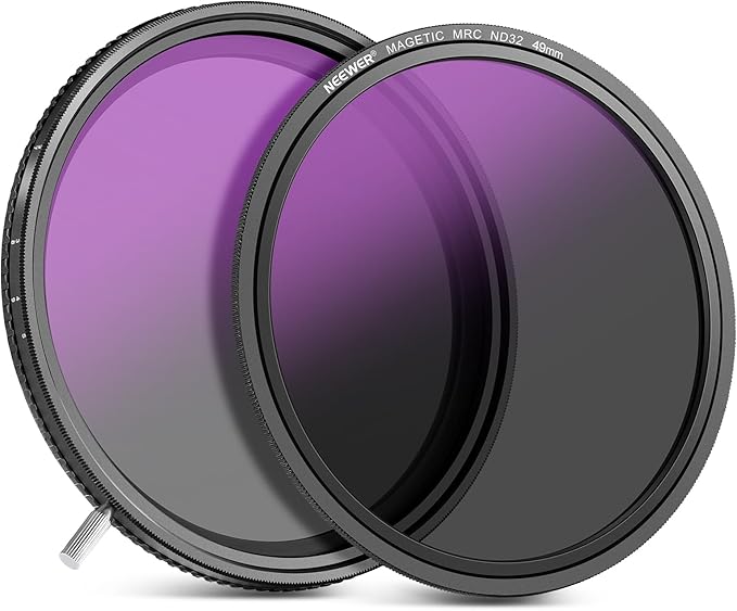 Neewer HD True Colors 49mm Variable ND Filter ND2-512 (1-9 Stops), VND Filter & Magnetic ND32 Lens Filter, Multi Coated Neutral Density Filter, No Color Shift/No X Cross/No Vignetting