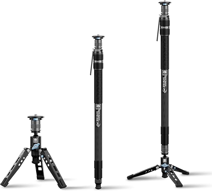 SIRUI SVM-165 Rapid Monopod for Cameras, 65” Carbon Fiber Monopod with Feet, One-Step Rapid Height Adjustment, Lightweight for DSLR Camera, Modular 3 in 1, Max Load 22lbs