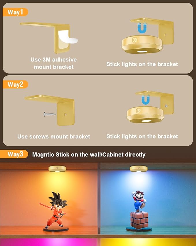 WILLED Poster Lights,Picture Lights RGB,Art Display Lighting for Paintings,Rechargeable Battery Operated for Wall Lights Wireless,Gallery Light 9RGB Colors,Puck Light with Remote