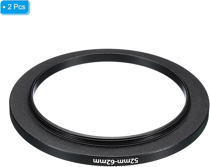 PATIKIL 52mm-62mm Metal Step Up Ring, 2 Pack Camera Lens Filter Adapter Ring Aluminum Filter Adapter Ring for Camera Lenses Hood, Black