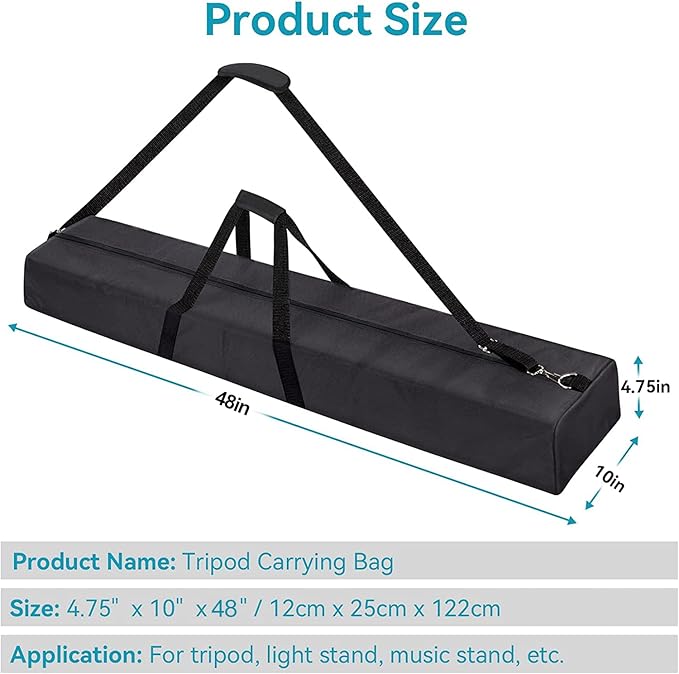 48" Long Tripod Carrying Bag for Speaker and Light Stands, Mic/Microphone Poles - with Adjustable Shoulder Strap, Heavy Duty Handle and Double Zipper
