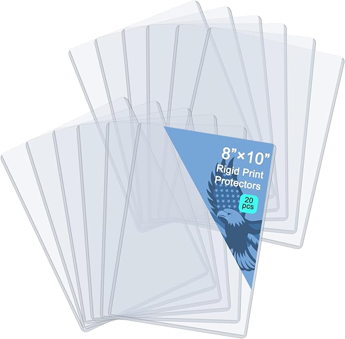 Rainmae 20 Pack 8" x 10" Rigid Print Protectors, Clear Hard Plastic Page Sheet Protectors, Paper Sleeves Photo Plastic Sleeves Document Holder Birth Certificate Protector