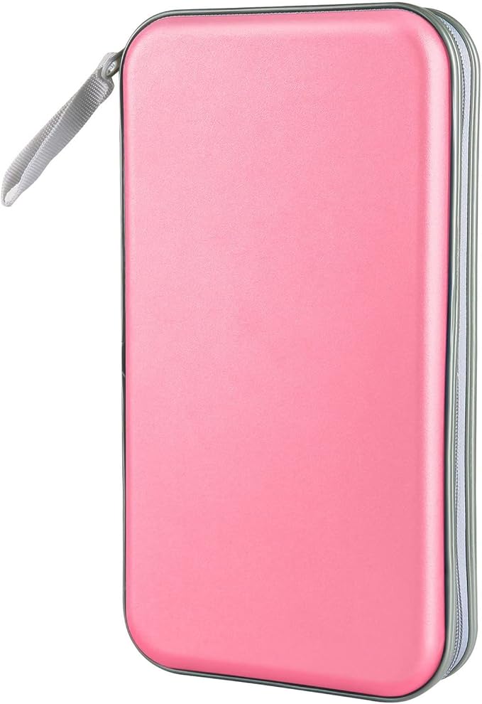 CD Case holder, 80 Capacity CD/DVD Case Holders Wallet Hard Plastic CD DVD Disc Cases Storage Binder for Car Home Office Travel (Pink)