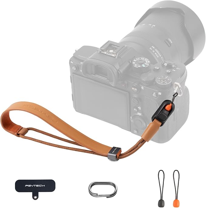 PGYTECH Camera Wrist Strap Slim Vintage Style, Adjustable Quick Release Anti-Drop Leather Hand Strap Holds 55.1lb for Fujifilm/Sony/Canon Camera/Smartphone, Retro Camera Strap, Caramel Brown