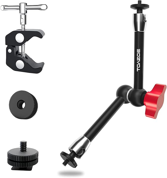 11 Inch Adjustable Articulating Friction Magic Arm & Super Clamp Set Compatible with Field Monitor, Video Light, Fill Light