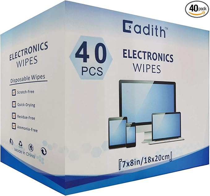 Screen Cleaner Cadith Electronic Wipes - Safely Clean Your Computer, Laptop, TV, Phone, and Tablet Screens - All Electronic Equipment - 8x7 Inches Screen Wipes(40PCS)