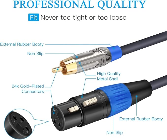 Dual XLR to RCA Cable, Dual XLR Female to Dual RCA Male Cable, 2 XLR Female to 2 RCA Male HiFi Audio Cable, 4N OFC Wire, for Amplifier Mixer Microphone, 6.6 Feet