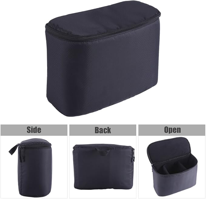 Camera Insert Bag, Universal Liner Lens Pouch DSLR SLR Padded Insert Case Partition Inner Bag with Hanging Strap Shockproof for Mirrorless Cameras, Lenses(Black)