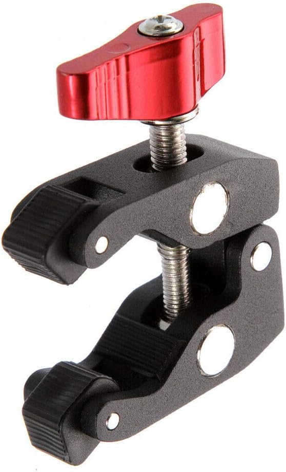 FocusFoto Articulated Magic Arm Crab Claw Super Clamp Clip Holder with 1/4" 3/8" Mount for Studio Flash Light DSLR Camera Tripod Monopod Monitor Video LED Light (Black & Red)
