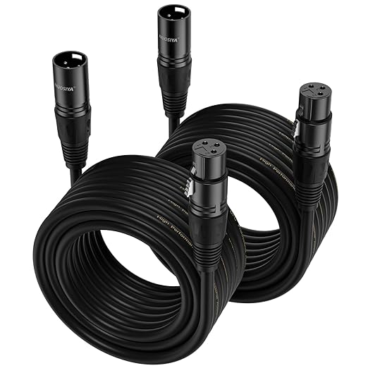 XLR Cable 25 Ft 2 Packs,Microphone Cables,Premium Balanced Microphone Mic Speaker Cable with 3-Pin XLR Male to Female DMX Cable,Black