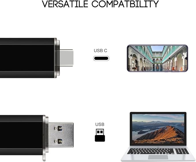 2-Pack 64GB USB C Flash Drive Dual Flash Drive Type C + USB A Memory Stick Jump Drive 2-in-1 Thumb Drive for Storage and Backup (64GB*2 Black&Blue)