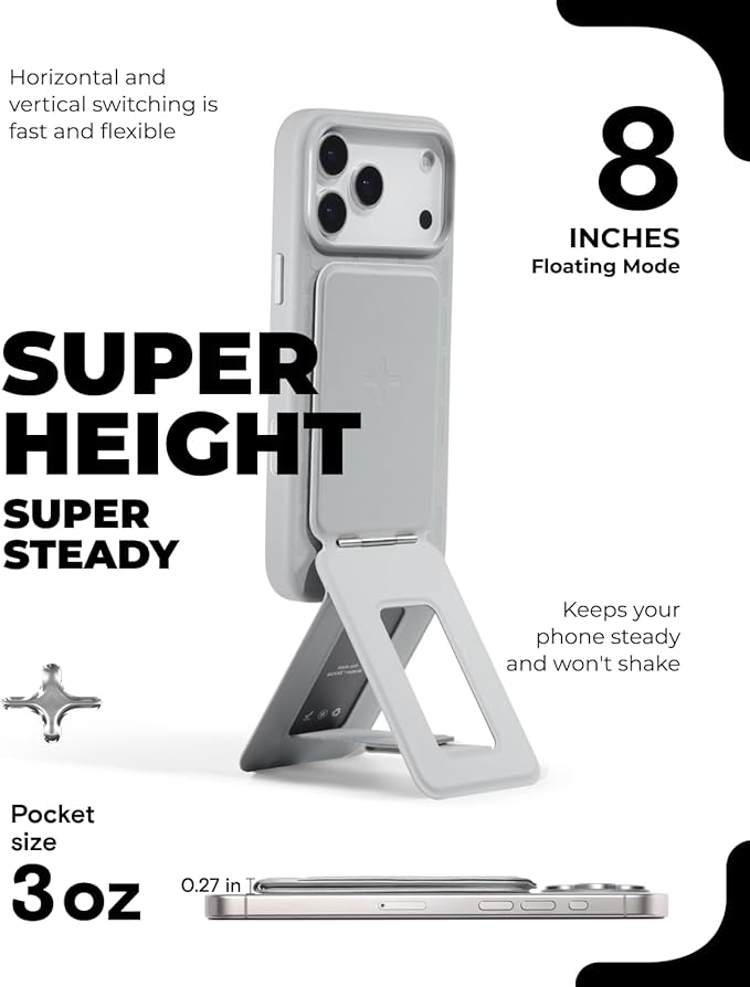 MOFT Phone Tripod Stand Selfie Stick x Tombogo for iPhone, Multi-Angles iPhone Stand, Lightweight & Portable Phone Holder, Strong Magnets, MOVAS Vegan Leather, Misty Cove (Without Card Slot)