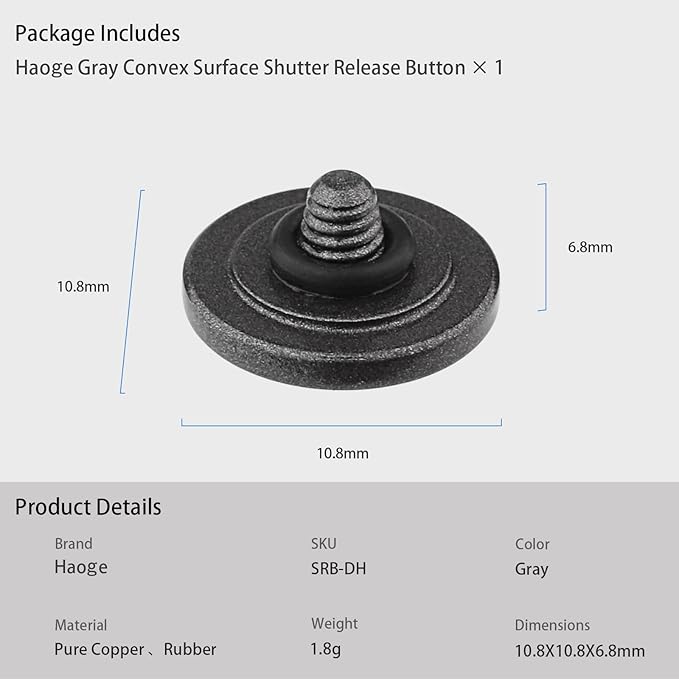 Haoge Metal Shutter Release Button for Fujifilm XE4 XE2 XE2S XE3 XT2 XT3 XT10 XT20 XT30 X-T30 XPro1 XPro2 X-Pro3 X100V XPro3 X10 X20 X30 STX-2, Leica M Type240 M-Monochrom Convex Surface Gray