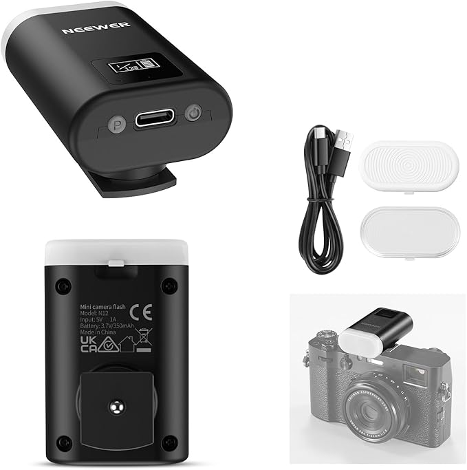NEEWER Entry Level Version Mini Camera Flash N12: 5600K Fill Light, LCD Display, Compatible with Canon/Fujifilm/Sony/Nikon DSLR Hot Shoe Cameras for Studio Shoots