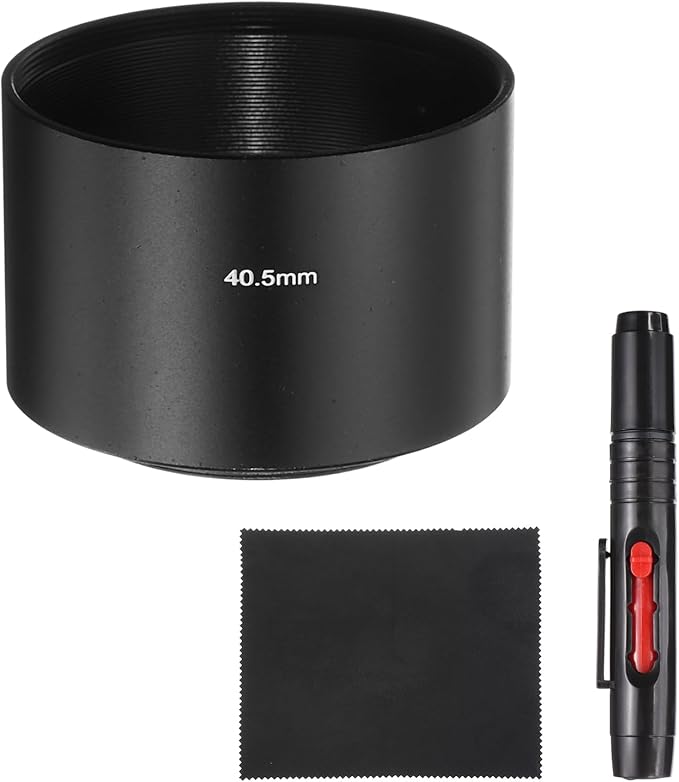 PATIKIL Lens Hood Shade, 40.5mm Long-Focus Mount Standard Screw-in Metal Camera Cap Shade with Cleaning Cloth and Cleaning Pen, Black
