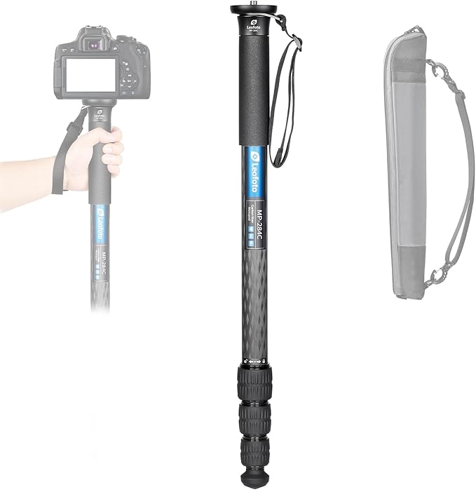 LEOFOTO 65" Lightweight Travel Carbon Fiber Monopod, 4 Section Professional Video Monopod with Wrist Strap for DSLR Mirrorless Camera, Max Load 18kg/39.68lb