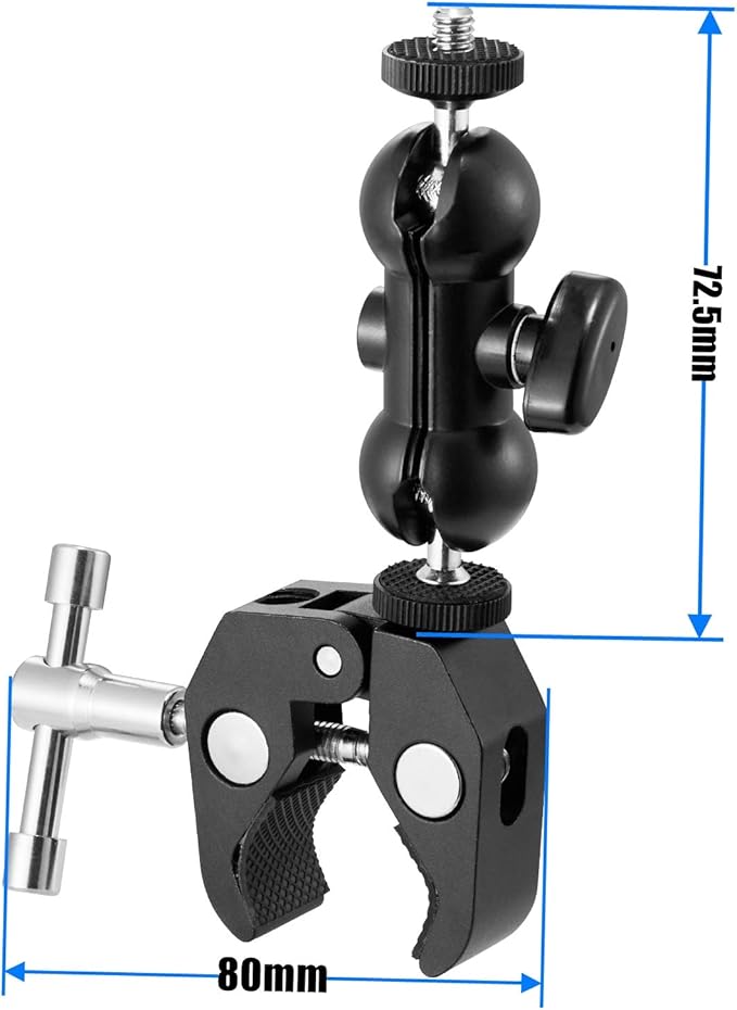 WANBY Double Ballhead Magic Arm Camera Clamp Mount Monitor Mount Bracket with Super Clamp with 1/4" and 3/8" Thread for DSLR Camera Rig, LCD Monitor, LED Flash Lights