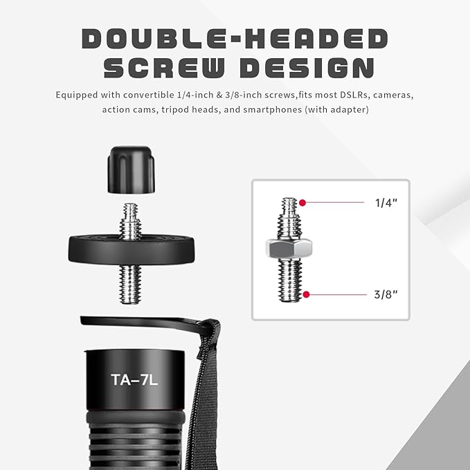 TONYBOO 68.5” Monopod for Camera, Φ36mm 6-Section Aluminum Camera Monopod Stand, with Wrist Strap, Rubber Grip, Twist Locks, Compatible with Photography DSLR Camera Mirrorless, Max Load 40 lbs - TA-7L