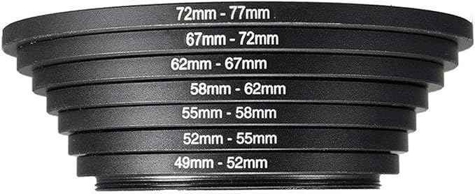 7Pcs Filter Ring Adapter Set, Aluminum Camera Lens Filter Ring Adapter Kit, Camera Professional Mini Step Up, Camera Accessories(49-52mm 52-55mm 55-58mm 58-62mm 62-67mm 67-72mm 72-77mm)