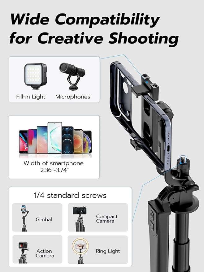 USKEYVISION 70" Multifunctional Phone Tripod for iPhone with Light, Extendable Selfie Stick with Remote for iPhone & Android 360° Rotation Phone Tripod Stand for Video Recording/Photography(UT-02)
