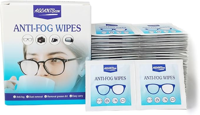 Ageantscom Anti-Fog Wipes for Glasses – Eye Glasses Cleaner Wipes, 100 Pack, Individually Wrapped, Pre-Moistened, Quick-Dry, Scratch-Free for Goggles, Camera, Watch, Lens, Laptop, Phone Screens