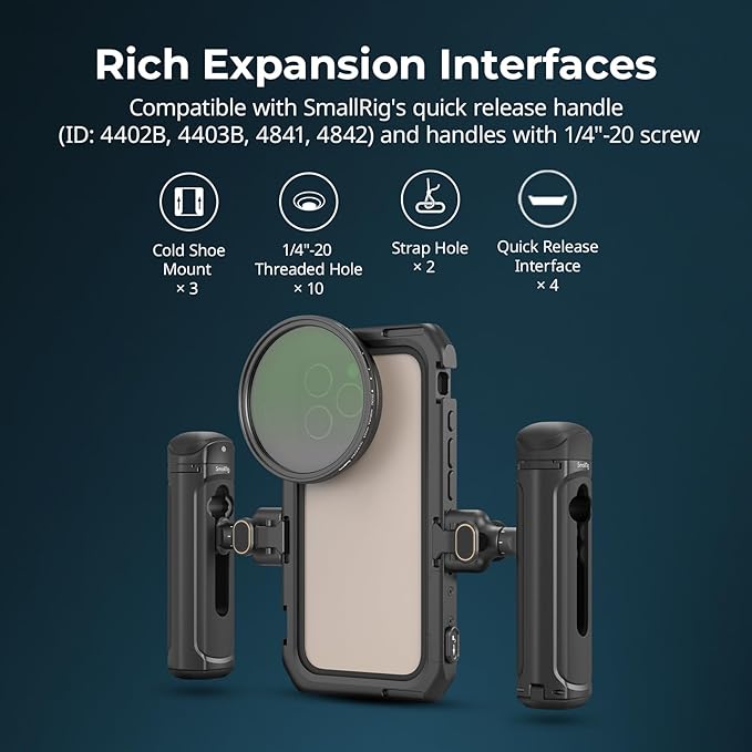 SmallRig Mobile Video Cage Basic Edition for iPhone 16 Pro, Phone Cage with T-Mount Lens Backplate, TPU Soft Frame, for Video Shooting, Live Streaming, and Cinematic Filmmaking - 5008