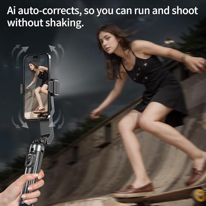 Selfie Stick Gimbal Stabilizer, Single Axis Stabilizer Selfie Stick with Light Tripod 360° Rotation with Remote Control for iPhone/Andriod for Vlog Live Broadcast TIK Tok YouTube Vlogging