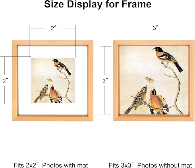 3x3 Picture Frame, Gold Metal Square Photo Frames with HD Glass, Fits 2x2 with Mat or 3 x 3 without Mat, Display for Wall and Table, 1 Pack