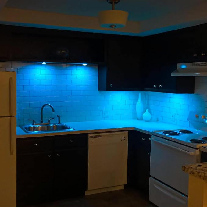 AIBOO LED Puck Lights Wired Color Changing, Multicolor Under Cabinet Lighting with Remote, Dimmable RGBW Display Case Lights 8 Pack for Cabinets, Counters, Shelves, Showcases (RGBW)