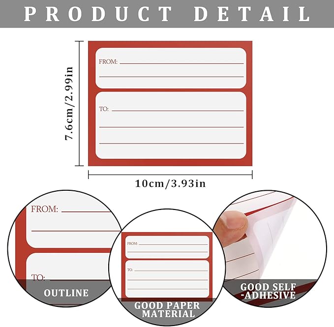 250 Pieces 3 x 4 Inch from/to Address Mailing Labels Self Adhesive Mailing Labels Stickers Return Postage Address for Package School, Home,Office, White and Red