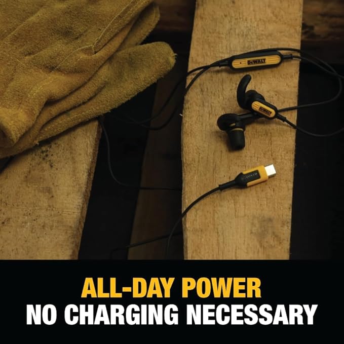 DEWALT Heavy Duty Jobsite USB C Headphones for iPad/iPhone 17/16/15 Pro Max, Corded Type C Earphones USBC Ear Buds Wired w/Microphone Volume Control Module, Compatible w/MacBook Samsung S23 Ultra