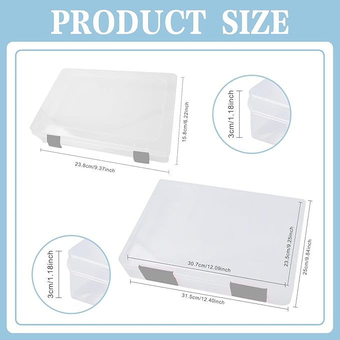 Olutacot 12 Pcs Clear A4 A5 File Box Document Plastic Storage Box with 48 Labels File Holder Organizer Paper Plastic Case Magazine Protector with Buckle Office School Supplies(Grey)