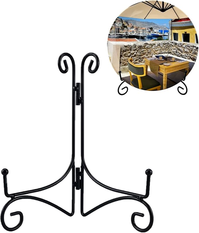Plate Stand, 8 Inch Plate Holder for Display, Tabletop Black Iron Easel for Photo, Picture Frame, Artwork, Album Card and Decorative Plates (Black Color, 1-Pack)