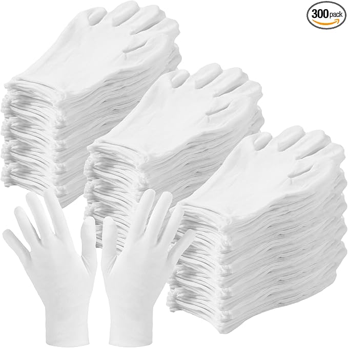 Frienda 300 Pcs Cotton Gloves Bulk Large Size for Men Women Inspection Gloves for Dry Hand Art Handling Coin Jewelry(S)