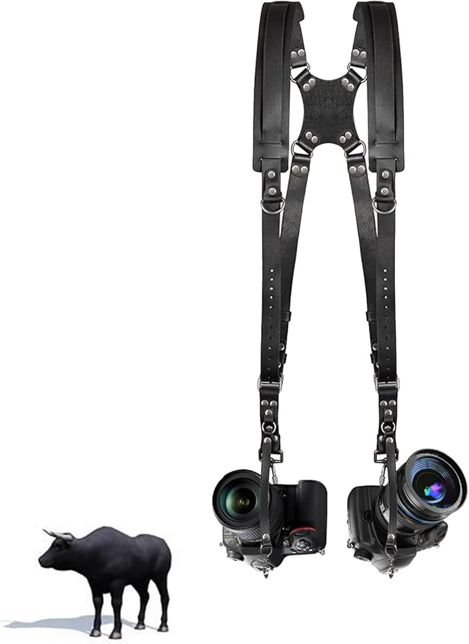 Kasla Camera Strap, Camera Straps for Photographers, Leather Dual Camera Strap for Two DSLR/SLR Cameras (Black)