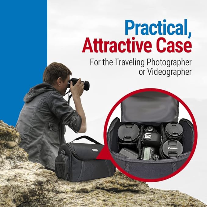 Vidpro DSLR and Video Camera Gadget Bag - Large Protective Case Includes Padded Dividers Handle and Shoulder Strap Compatible with Most Camera Brands Fits 1-2 DSLR Cameras 4 Lenses and Accessories