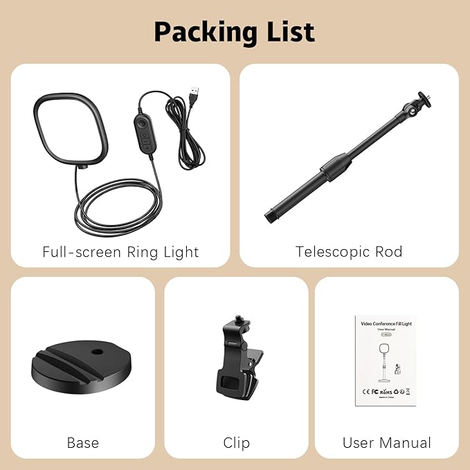 yAyusi Full Screen Desk Ring Light with Stand, Retractable Dual-Use Desktop/Clip On Ring Light for Computer Laptop, Portable Ring Lights for Phone, Dimmable Selfie LED Ring Lights for Video Recording