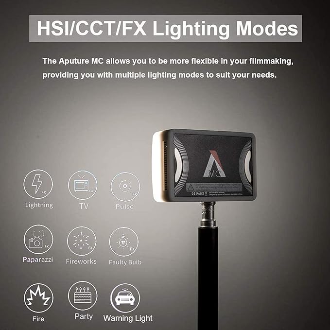 Aputure Amaran MC RGBWW Mini On Camera Video Light,3200K-6500K,CRI/TLCI 96+,HSI Mode,Support Magnetic Attraction,App with USB-C PD and Wireless Charging
