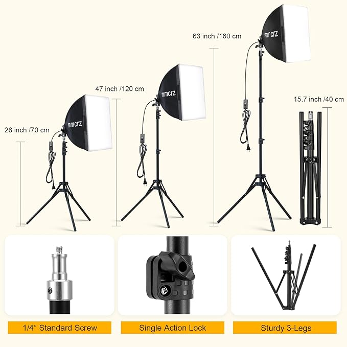 2Pack Professional Softbox Lighting Kit, 16'' x 16'' Studio Lights with 85W 2700-6500K E27 LED Bulbs, Continuous Lighting for Photography/Video Recording/Live Streaming