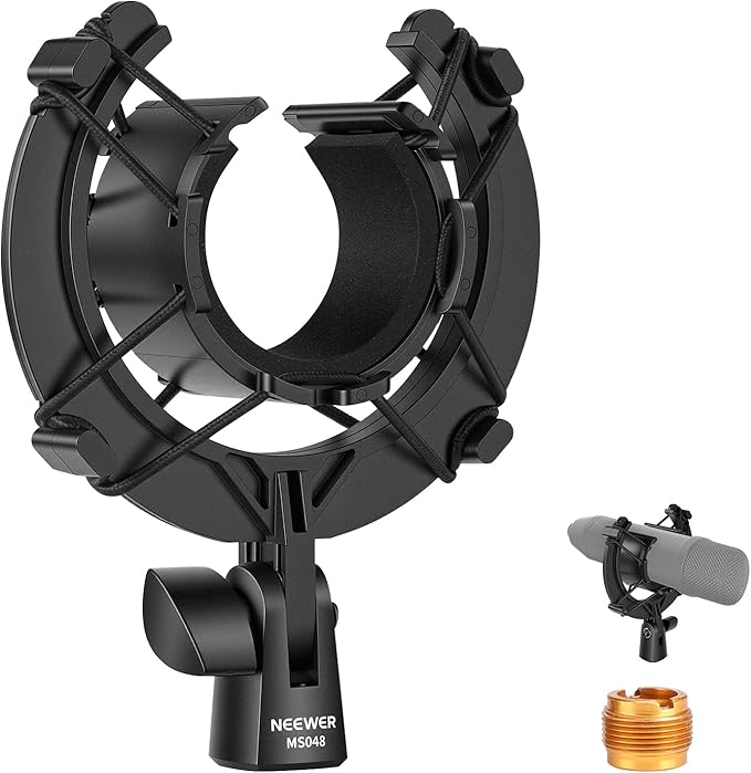 NEEWER Microphone Shock Mount, Mic Holder for Stand & Boom Arm with Elastic Ropes & 3/8" to 5/8" Screw Adapter, Fits Mics of 1.8" to 2" (46 to 50mm) Diameter, MS048