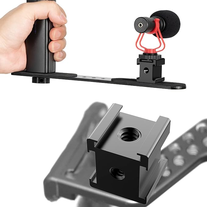 Camera Cold Shoe Mount Adapter, Aluminium Alloy Triple Hot Shoe Extension Bracket Holder for GoPro DSLR Cameras Flash Light, Monitor, Microphone