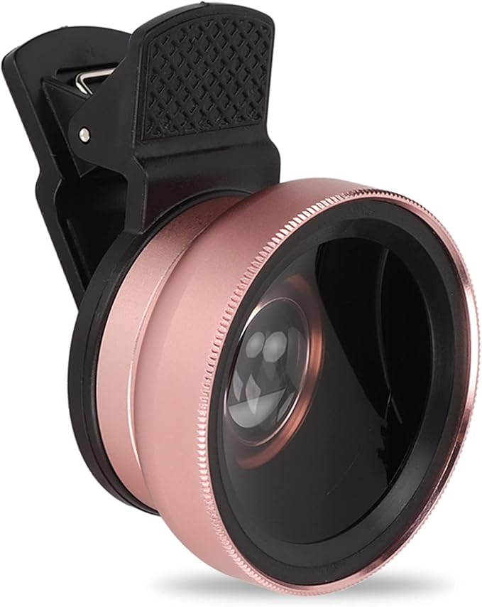 EBTOOLS 2 in 1 Clip on 0.45x Wide Angle+12.5X Macro Lens, Universal HD Camera Lens Kits for Mobile Phones, Tablets, Rose Gold