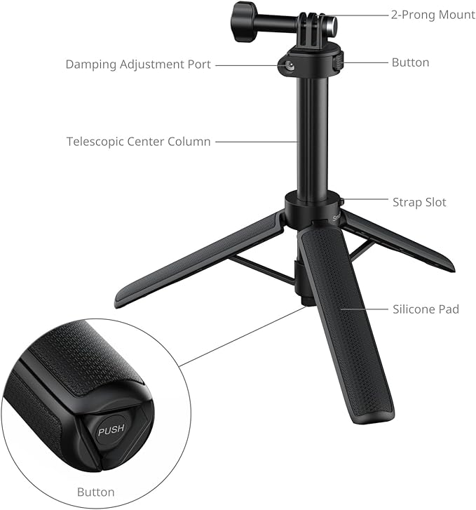 SmallRig 2-in-1 Selfie Stick Tripod, 7.1-20.5in Extendable, Support Horizontal & Vertical Shooting, for GoPro Hero 13/12/11/10/9, for DJI Osmo Nano Action 6/5 Pro/4/3, for Insta360 Ace Pro 2-5725