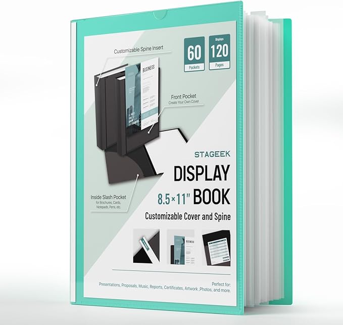 STAGEEK 60-Pocket Portfolio Binder Display 120 Pages, 8.5x11 Binder with Plastic Sleeves, Art Portfolio Folder with Clear Sheet Protectors, Presentation Book for Artwork, Document Organizer