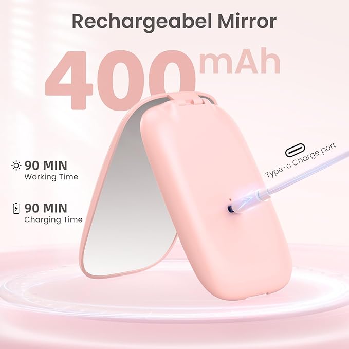 Compact Mirror with Light, 1X/3X Magnification LED Travel Pocket Makeup Mirror with 3 Color Modes, Rechargeable and Dimmable, Portable Lighted Mirror for Women – Pink