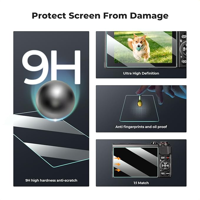 K&F CONCEPT 3 Pack Camera Screen Protector Compatible with Canon G7X II, 0.3mm 9H Hardness Tempered Glass Cover Anti-Scratch Bubble-Free