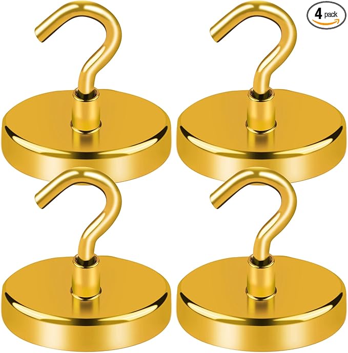 LOVIMAG Magnetic Hooks for Cruise Cabins, 17 0Lbs Cruise Magnets, Yellow Magnetic Hooks Heavy Duty for Hanging, Refrigerator, Grill-4 Pack