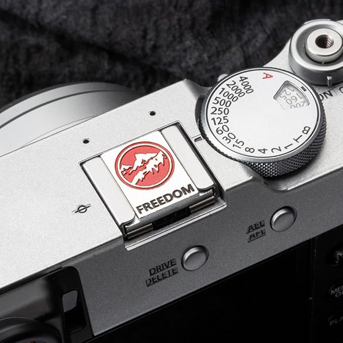 Snow-Capped Mountain Silhouette Camera Metal Hot Shoe Cover for Fujifilm X100VI X-T5 X-T4 X-T30 X-T20,for Leica Q Q3 M10 M9 (Red)