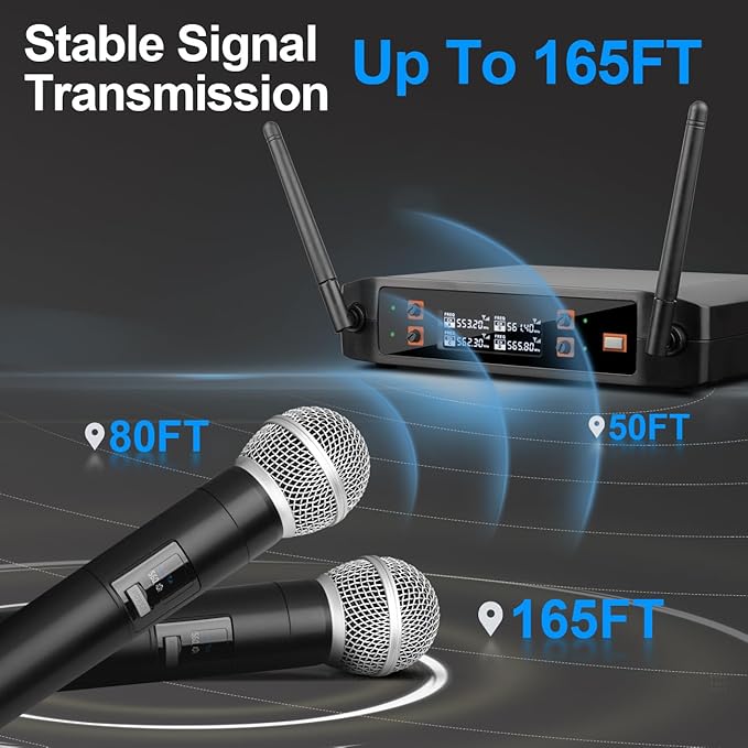 4-Channel Wireless Microphone System for Karaoke & Church UHF Handheld Mics, Plug & Play Setup, Clear Sound for Party & Meetings
